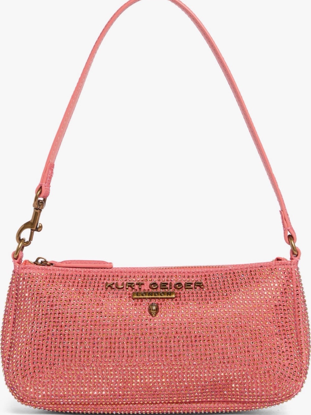 Kurt Geiger Coral Pink Crystal-Embellished Wristlet Bag